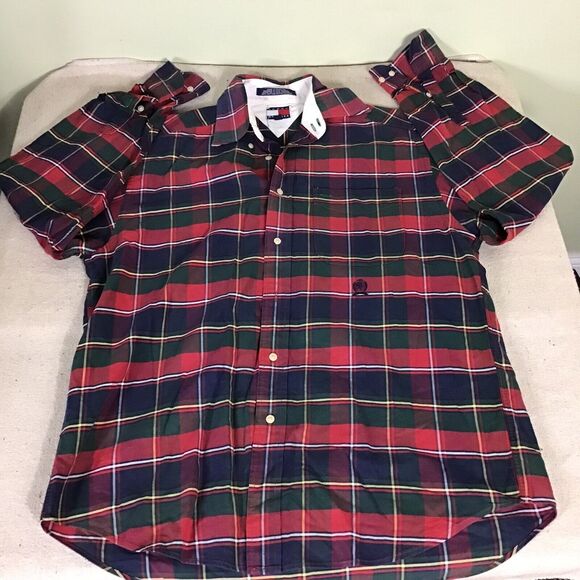 Tommy Hilfiger Vintage Shirt Button Down Plaid Size Small Mens 90's crest VGC - Picture 4 of 10